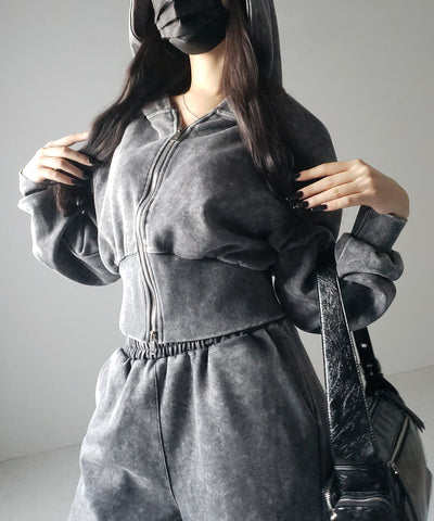 【 セットアップ 】ピグメントヴィンテージショートパーカー ＋ ワイドパンツ SET ／ pigment vintage short hoodie + wide pants SET