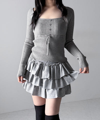 スリムフィット透かし柄リブニット / slim fit watermark pattern rib knit tops