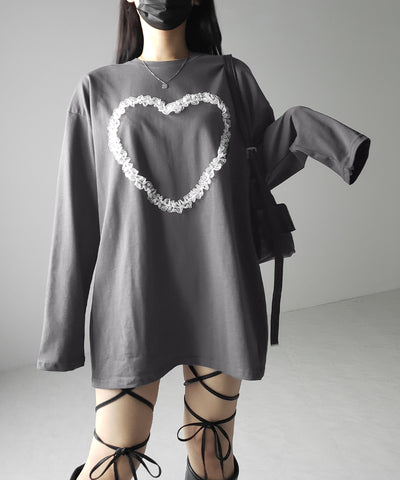 【 ３color 】ハートレースビッグロンＴ ／ heart lace BIG long sleeve T-shirt