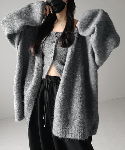 【 ２点セット 】ニットボタンビスチェ ＋ロングカーディガンセット ／ knit button bustier + long cardigan set