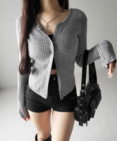 【 ３color 】スナップボタンリブニットスリムカーディガン ／ snap button rib knit slim cardigan