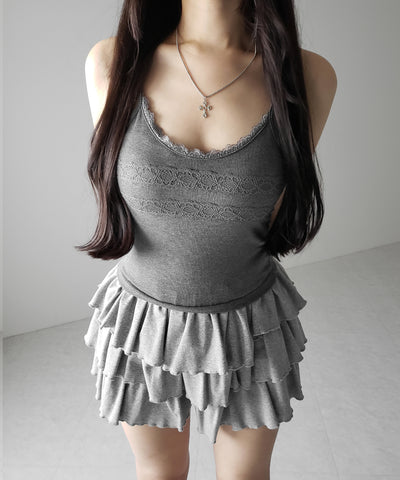 【 ３color 】ダブルレース切替リブキャミソール ／ double lace switching ribbed camisole