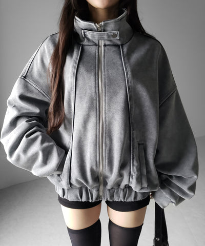 ピグメントヴィンテージジップアップオーバースウェットブルゾン ／ pigment vintage zipup over sweat blouson