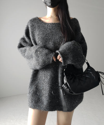 【 ２WAY 】ベロアリボンスパングルオーバーニット ／ velor ribbon spangle over knit