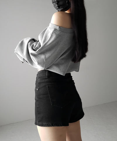 【 2color 】オフショルダーショートスウェットライクトップス ／ off shoulder short sweat like tops