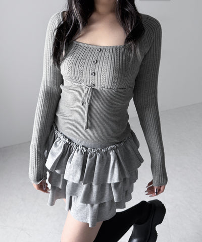 スリムフィット透かし柄リブニット / slim fit watermark pattern rib knit tops