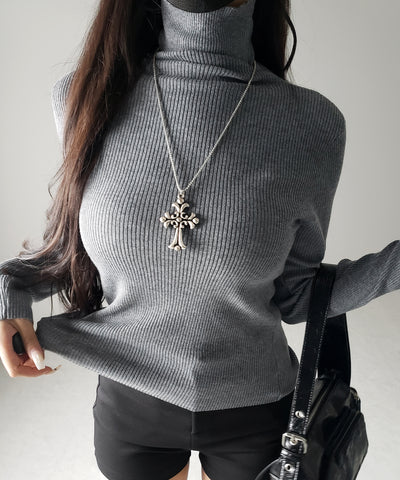 ハイネックスリムリブニットトップス ／ highneck slim lib knit tops