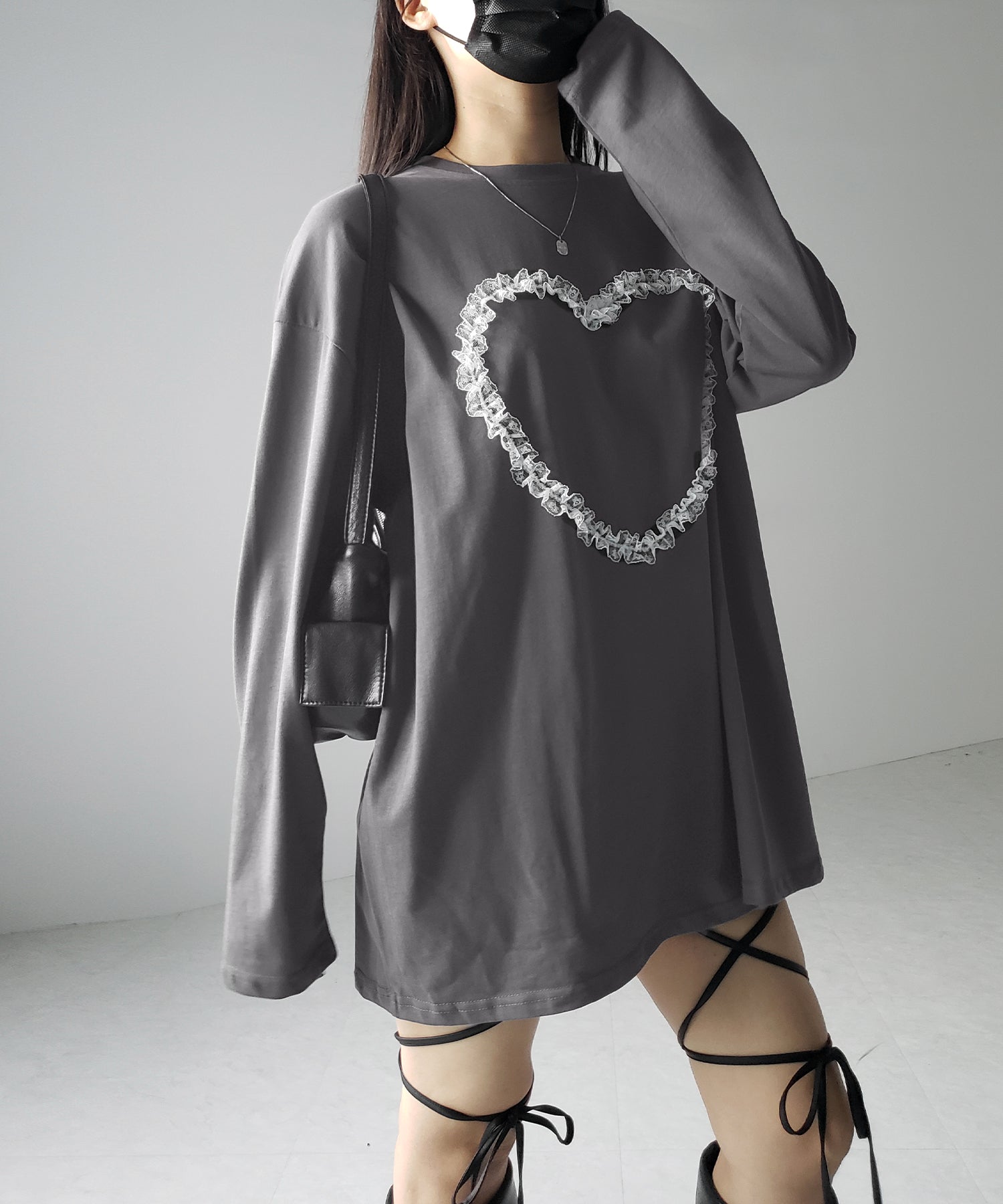 【 ３color 】ハートレースビッグロンＴ ／ heart lace BIG long sleeve T-shirt