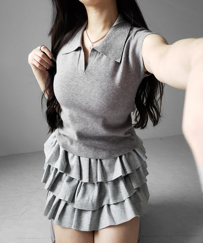 スキッパー半袖ニットトップス ／skipper short sleeve knit tops