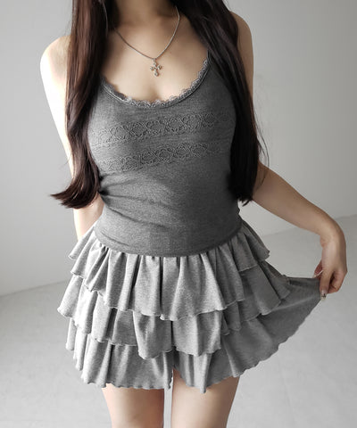 【 ３color 】ダブルレース切替リブキャミソール ／ double lace switching ribbed camisole