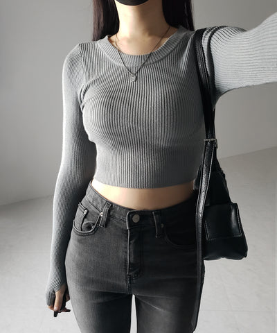 【 ３color 】BASIC ショートリブニットトップス　／ BASIC SHORT LIB KNIT TOPS