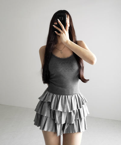 【 ３color 】ダブルレース切替リブキャミソール ／ double lace switching ribbed camisole