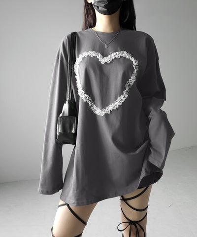 【 ３color 】ハートレースビッグロンＴ ／ heart lace BIG long sleeve T-shirt