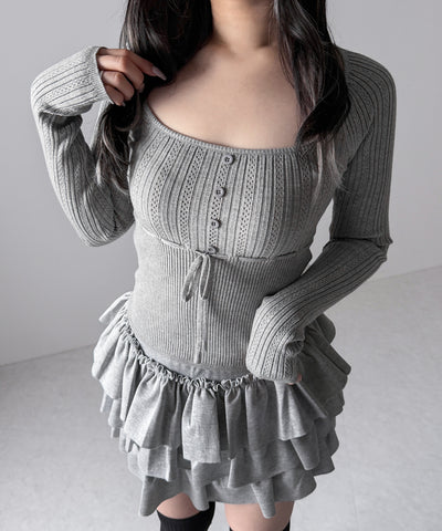 スリムフィット透かし柄リブニット / slim fit watermark pattern rib knit tops