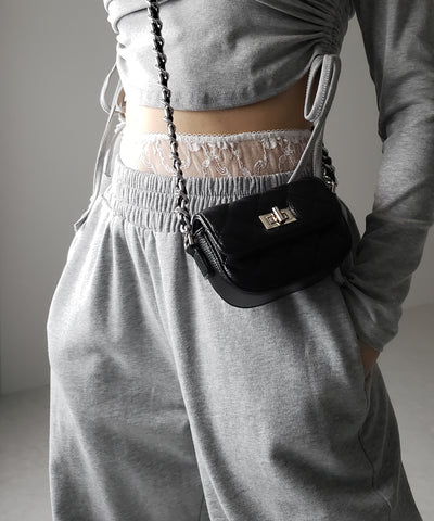 【 ２color 】ウエストレースドッキングワイドスウェットパンツ／ waist lace docking wide sweat pants