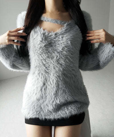 【 ３color 】ナナメストラップカットアウトシャギーニット ／ naname strap cutout shaggy knit