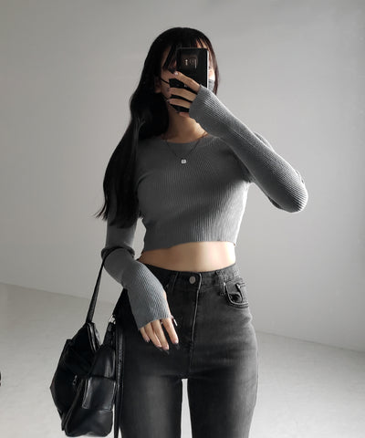 【 ３color 】BASIC ショートリブニットトップス　／ BASIC SHORT LIB KNIT TOPS