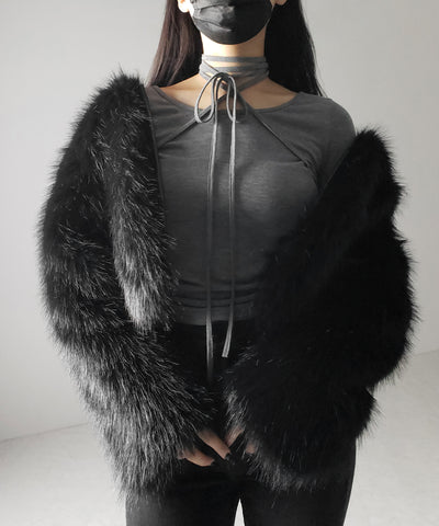 【 ３color 】クロスストラップロングチョーカーリボントップス ／ cross strap long choker ribbon tops