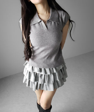 スキッパー半袖ニットトップス ／skipper short sleeve knit tops