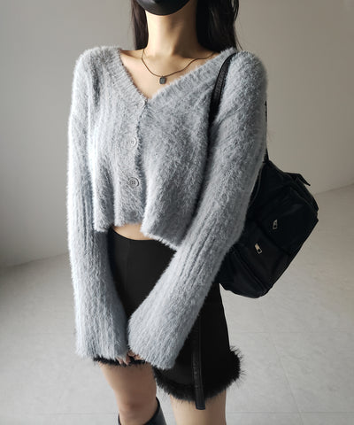 【 ３color 】ショートシャギーリブニットカーディガン ／ short shaggy lib knit cardigan