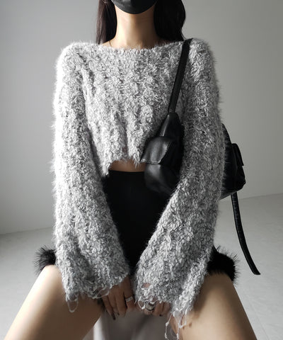 【 ２color 】マシュマロダメージショートニット ／ marshmallow damage short knit
