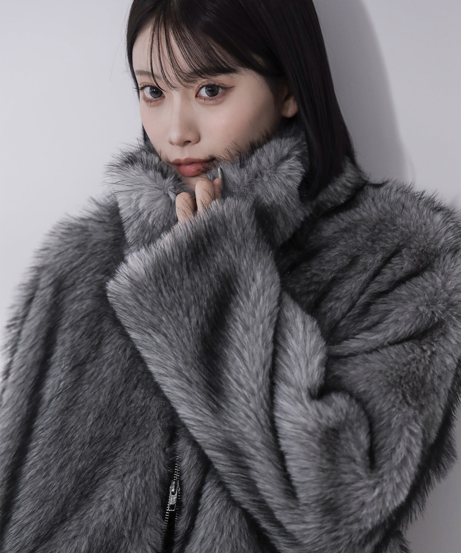 ジャケット・アウター THINK FUR Mix Fur Stand Collar coat スタンドカラーミックスファーショートコート ／ stand-collar