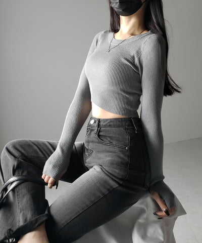 【 ３color 】BASIC ショートリブニットトップス　／ BASIC SHORT LIB KNIT TOPS