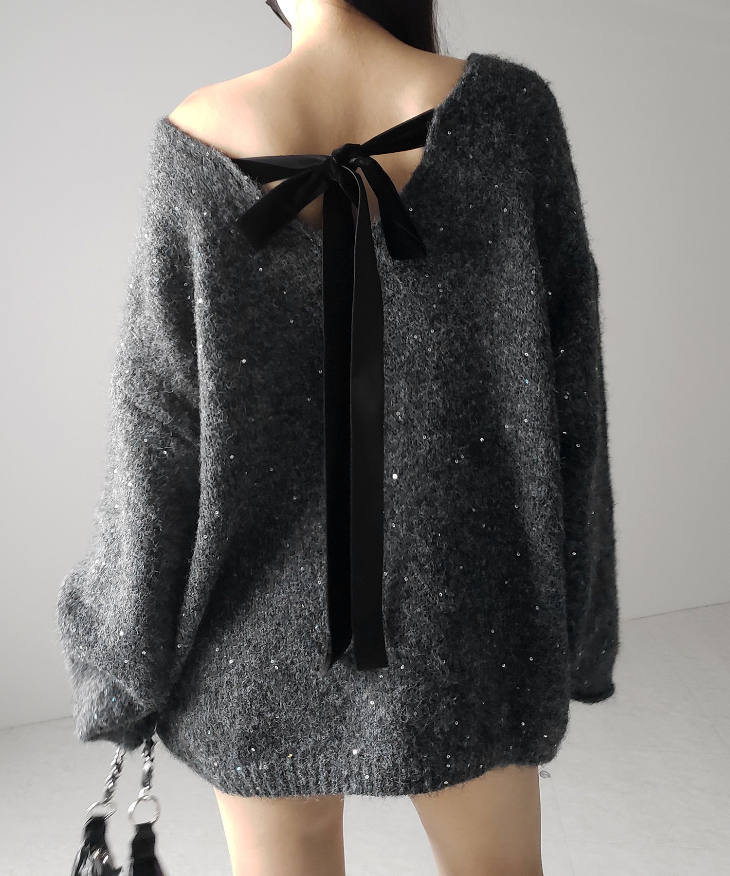 【 ２WAY 】ベロアリボンスパングルオーバーニット ／ velor ribbon spangle over knit
