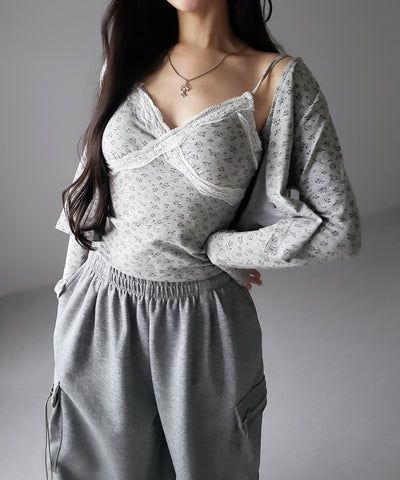 【 ２点セット 】小花柄レースキャミソール ＋ カーディガン SET ／ （ 2piece SET ）Floral lace camisole + cardigan SET