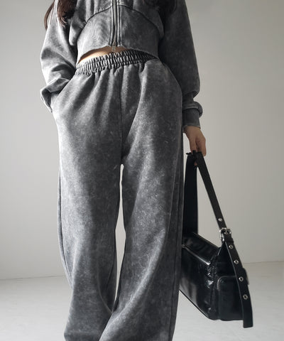 【 セットアップ 】ピグメントヴィンテージショートパーカー ＋ ワイドパンツ SET ／ pigment vintage short hoodie + wide pants SET