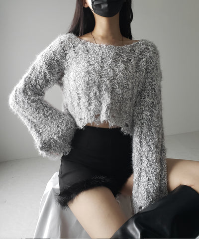 【 ２color 】マシュマロダメージショートニット ／ marshmallow damage short knit