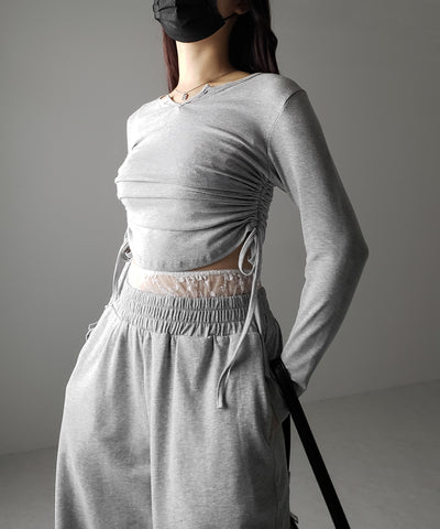 【 ２color 】ウエストレースドッキングワイドスウェットパンツ／ waist lace docking wide sweat pants