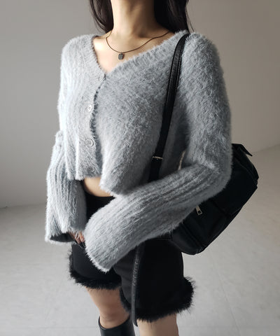 【 ３color 】ショートシャギーリブニットカーディガン ／ short shaggy lib knit cardigan