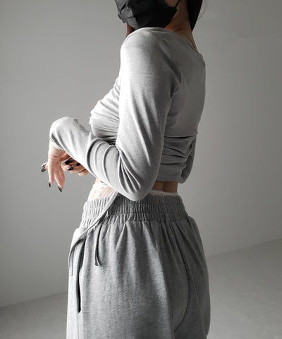 【 ２color 】ウエストレースドッキングワイドスウェットパンツ／ waist lace docking wide sweat pants