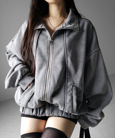 ピグメントヴィンテージジップアップオーバースウェットブルゾン ／ pigment vintage zipup over sweat blouson