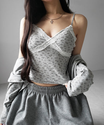 【 ２点セット 】小花柄レースキャミソール ＋ カーディガン SET ／ （ 2piece SET ）Floral lace camisole + cardigan SET