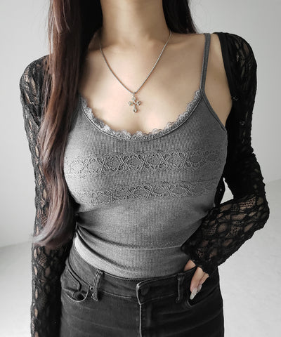 【 ３color 】ダブルレース切替リブキャミソール ／ double lace switching ribbed camisole