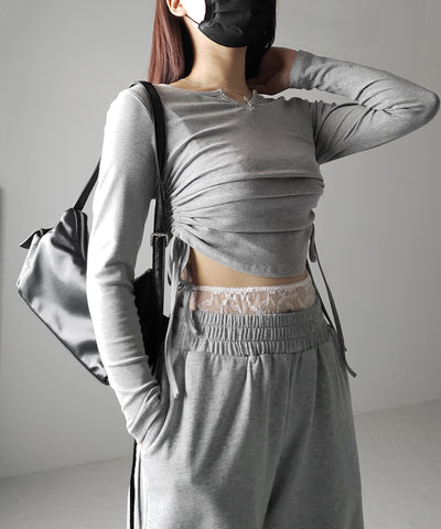 【 ２color 】ウエストレースドッキングワイドスウェットパンツ／ waist lace docking wide sweat pants