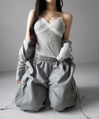 【 ２点セット 】小花柄レースキャミソール ＋ カーディガン SET ／ （ 2piece SET ）Floral lace camisole + cardigan SET
