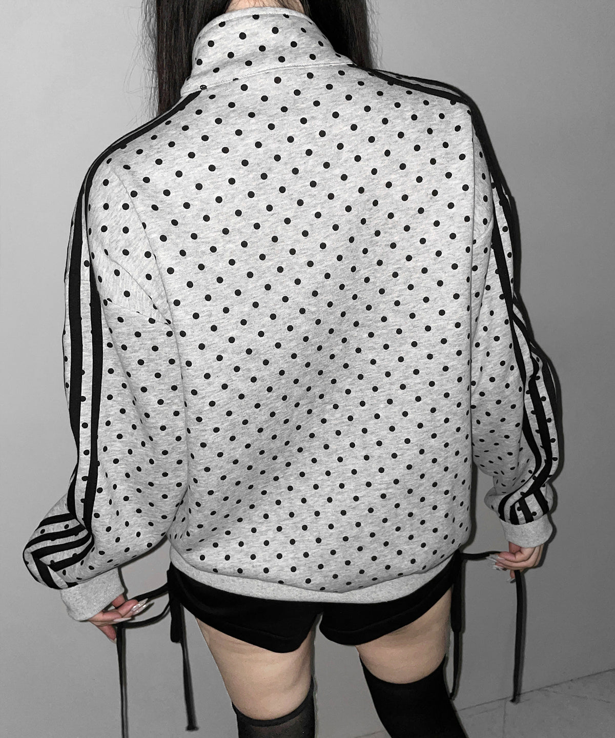 胸ロゴ刺繍ドットラインオーバースウェットブルゾン ／ chest logo embroidery side dot line over sweat blouson