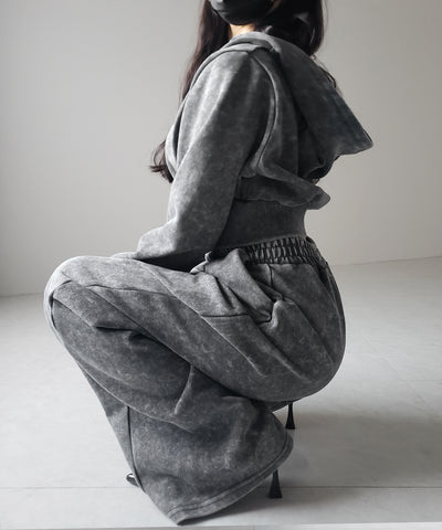 【 セットアップ 】ピグメントヴィンテージショートパーカー ＋ ワイドパンツ SET ／ pigment vintage short hoodie + wide pants SET