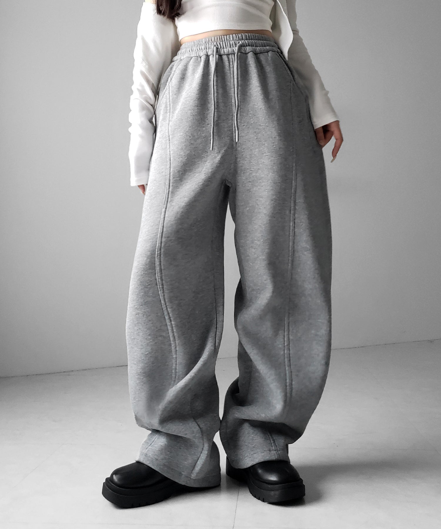 【 裏起毛 】カーブラインサイドタックワイドスウェットパンツ