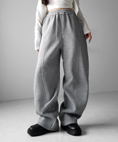 【 裏起毛 】カーブラインサイドタックワイドスウェットパンツ