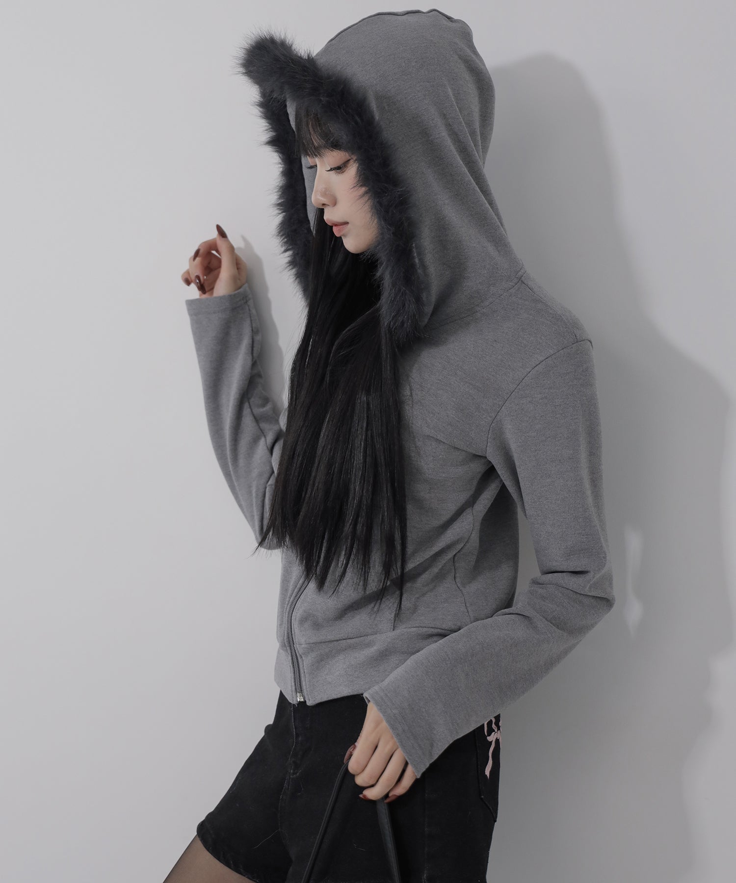 【 ３color 】ファーフードジップアップパーカー ／ fur zipup hoodie