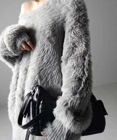 【 ４color 】ビッグシルエットロングシャギールーズニット ／ big silhouette long shaggy loose knit