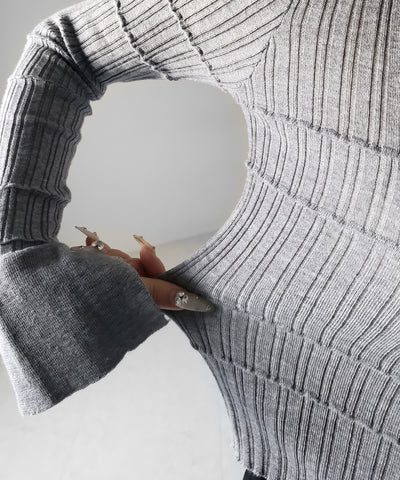 スキッパーネックスリムリブニットトップス ／ skipper neck slim rib knit tops