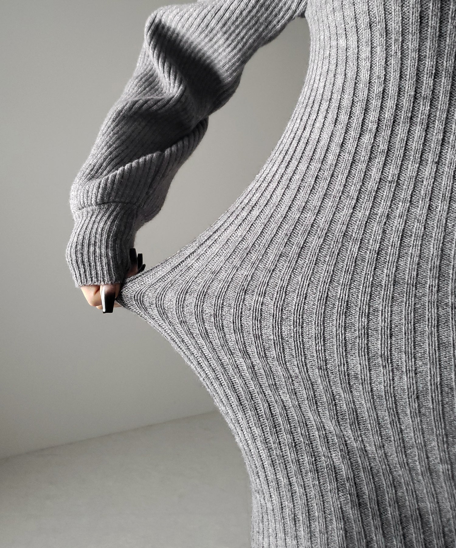 【 ２color 】スクエアネックリブニットミニワンピース ／ square neck rib knit mini one piece
