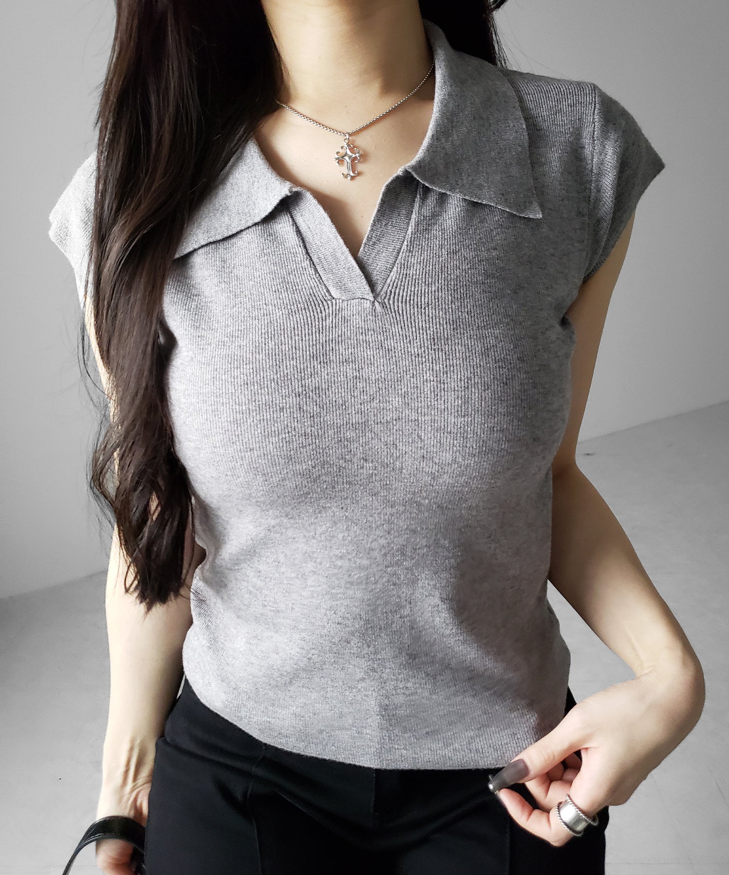 スキッパー半袖ニットトップス ／skipper short sleeve knit tops