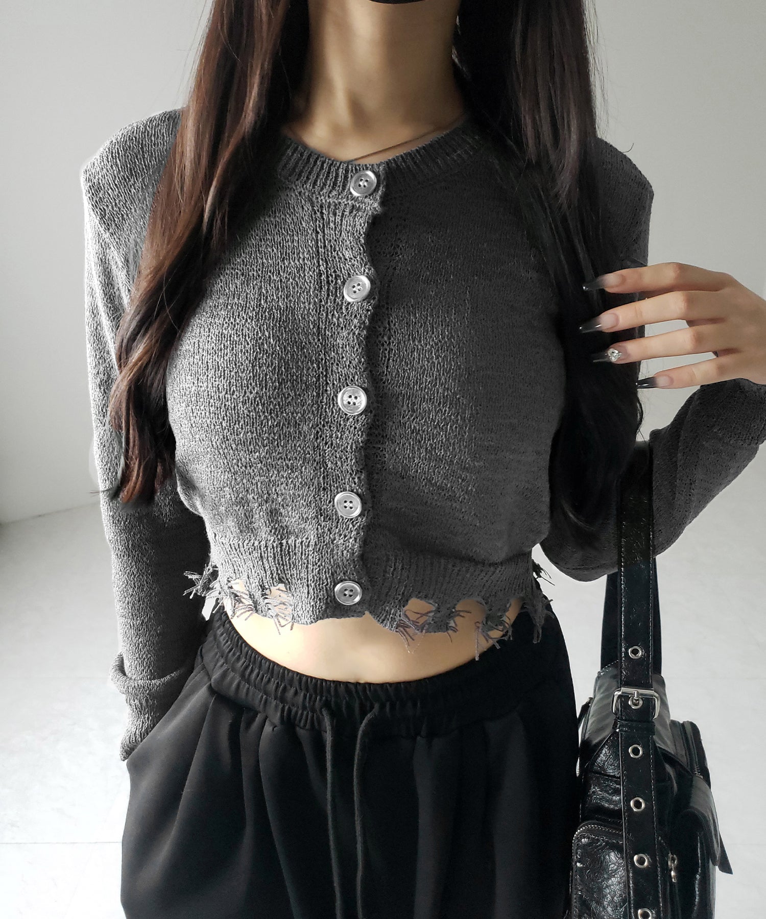 【 ３color 】ダメージシアーニットショートカーディガン ／ damage sheer knit short cardigan
