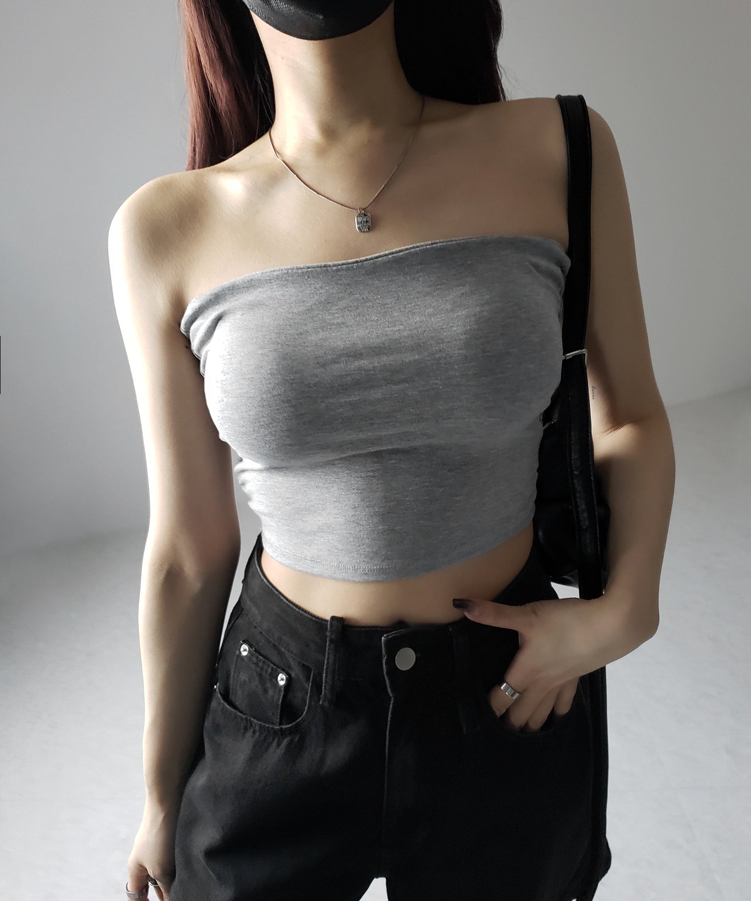【 カップ付き 】ショートスクエアチューブトップ／ short square tube top